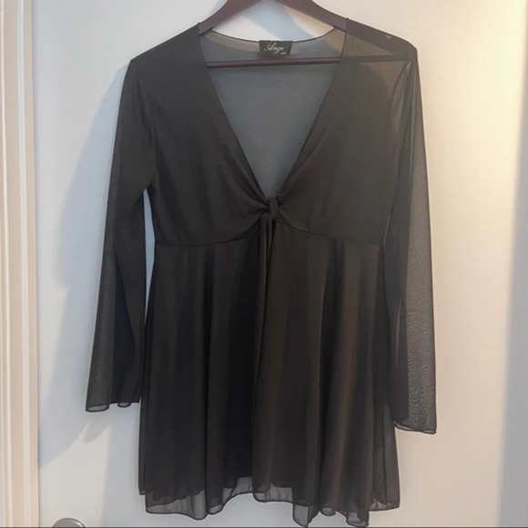Angels Tops - Vest top tunic 12 black mesh waist link Ange long sleeves